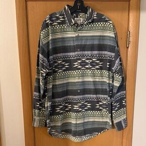 Sostanza Men’s Vintage Southwestern Aztec Button Down Shirt Blue Green Medium